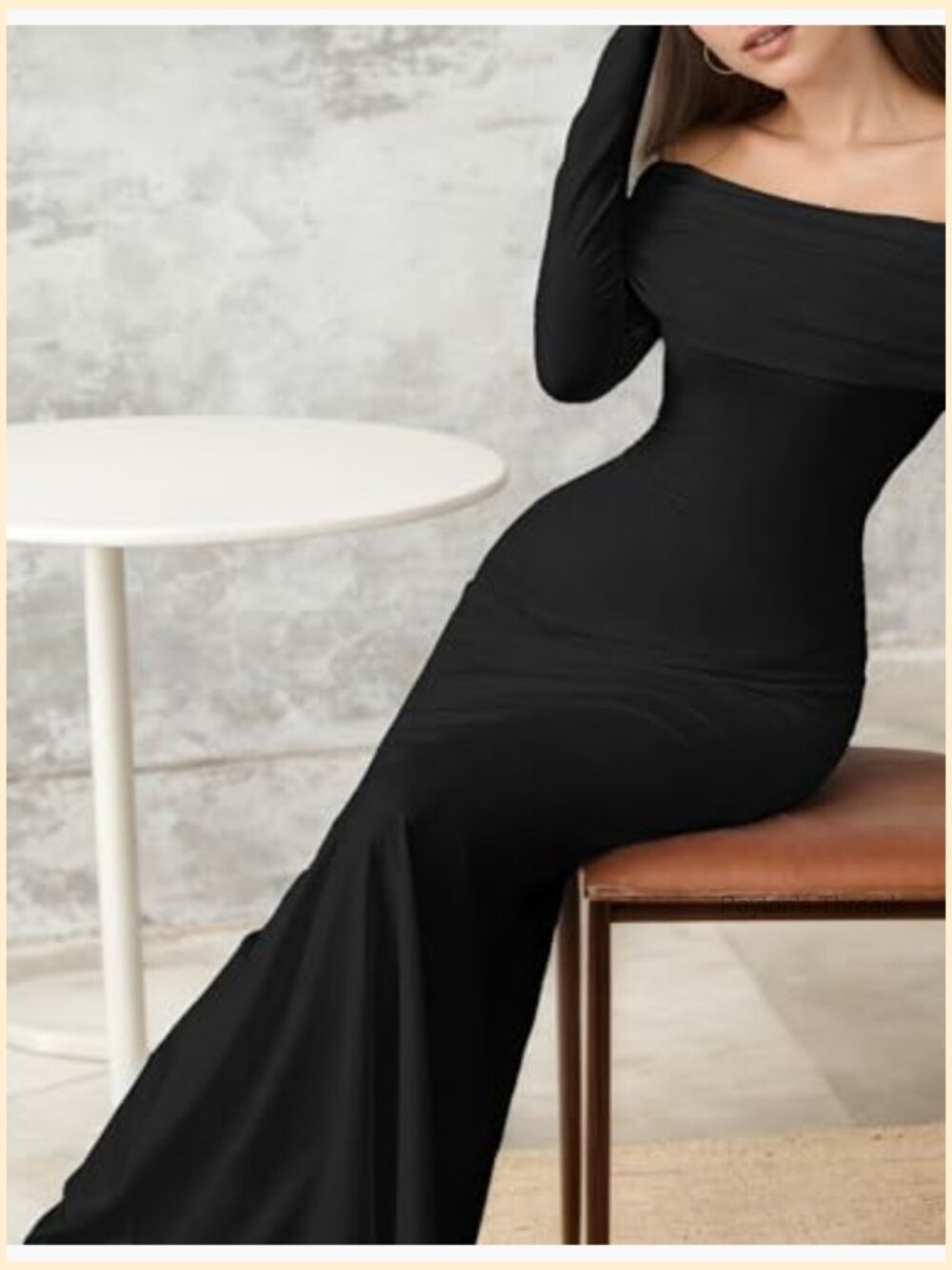 Ribbed Knit Bodycon Maxi Dress Off Shoulder Twist Back Cutout Fishtail Hem - Picture 3 of 6